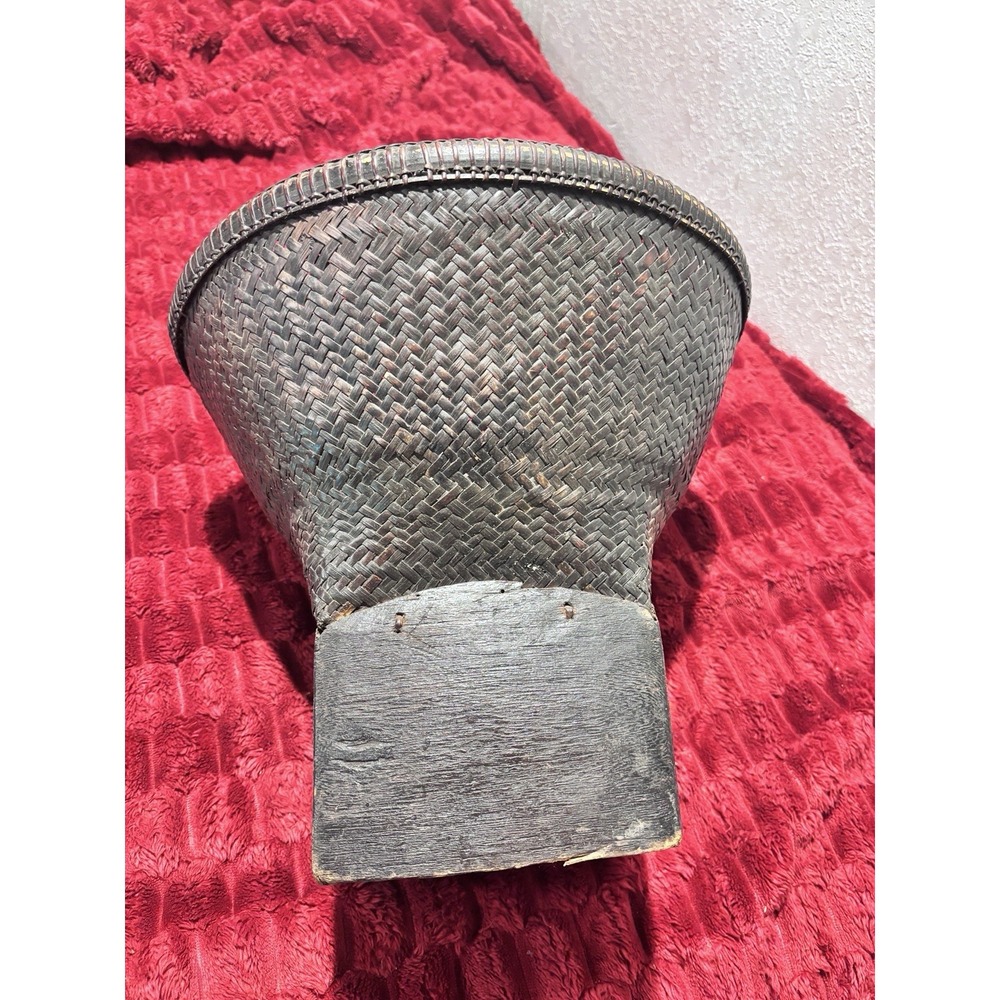 Asian Rice Gathering Basket 30-40sPedestal Base Woven Thailand Vietnam (descrip)